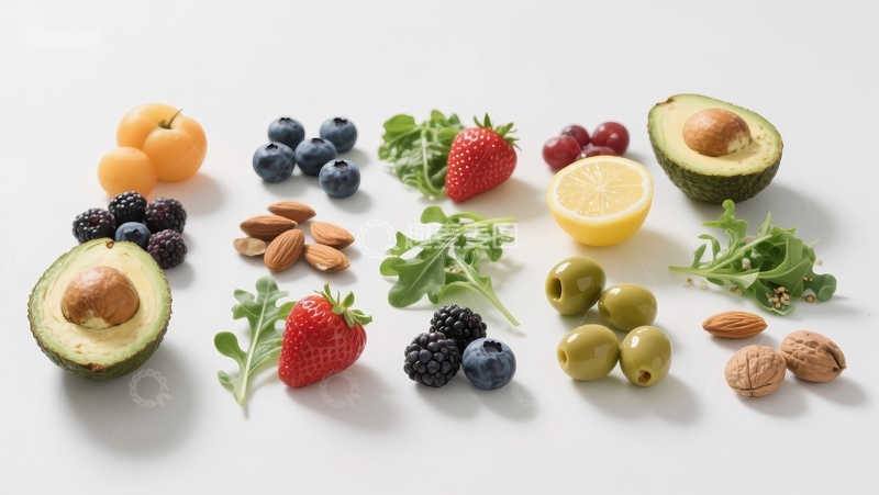 高清大图下载【趣麦麦图】新鲜水果蔬菜与坚果组合