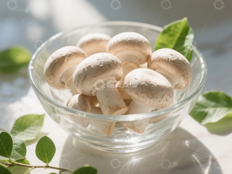 高清大图下载【趣麦麦图】玻璃碗中的新鲜蘑菇