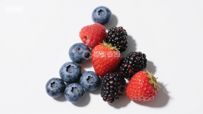 高清大图下载【趣麦麦图】新鲜浆果组合：草莓、蓝莓与黑莓