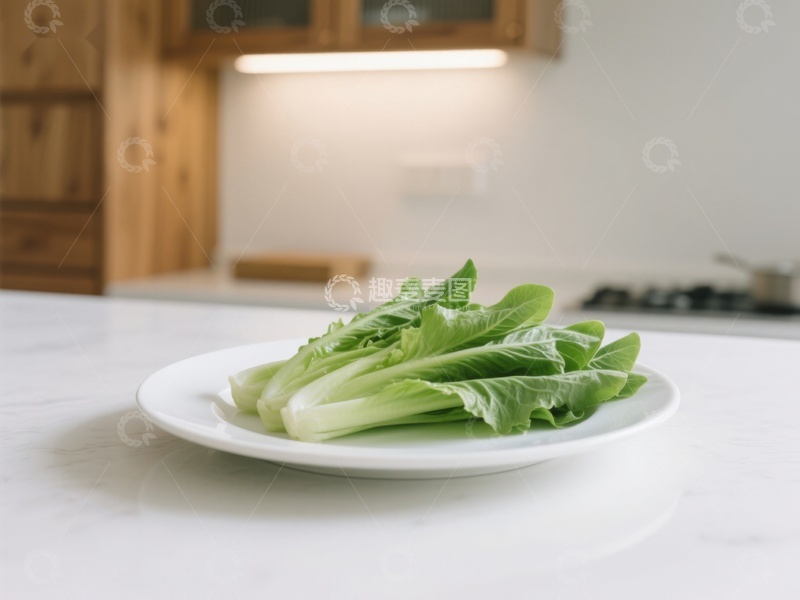 高清大图下载【趣麦麦图】新鲜青菜置于白色盘中