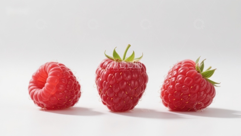 高清大图下载【趣麦麦图】三颗新鲜覆盆子并排展示