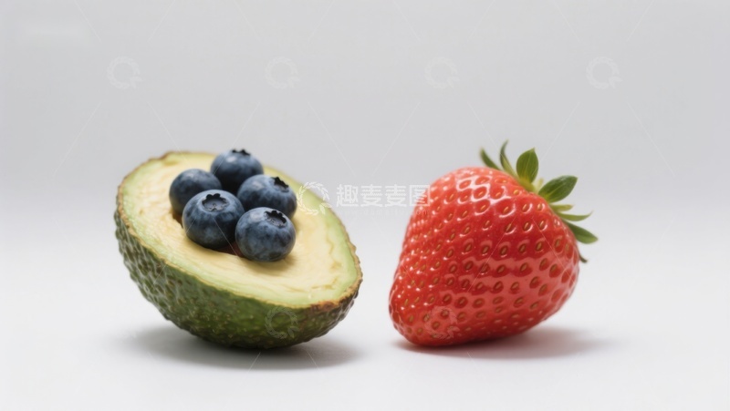 高清大图下载【趣麦麦图】草莓与蓝莓填充的半个牛油果