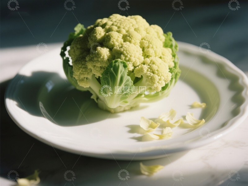 高清大图下载【趣麦麦图】新鲜花椰菜置于白色盘中