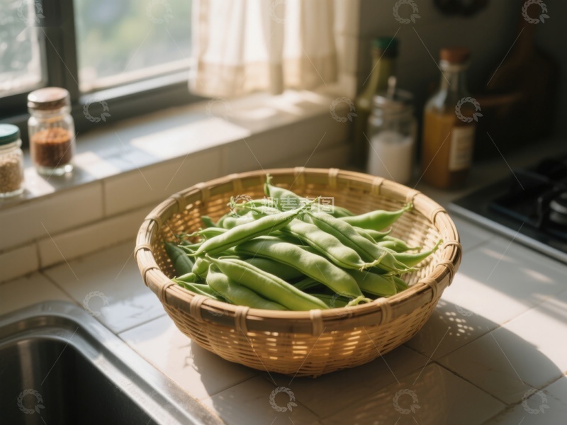高清大图下载【趣麦麦图】厨房窗边的豆荚篮