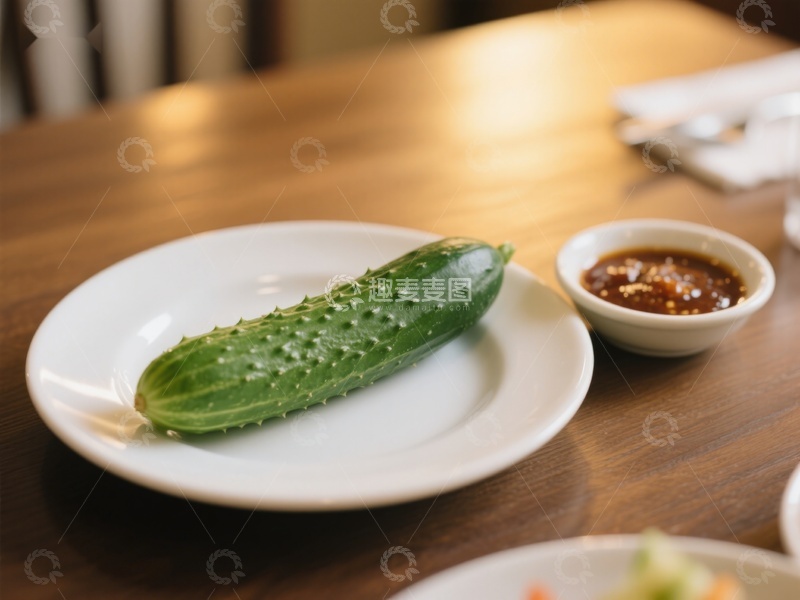 高清大图下载【趣麦麦图】盘中黄瓜配小碟酱料