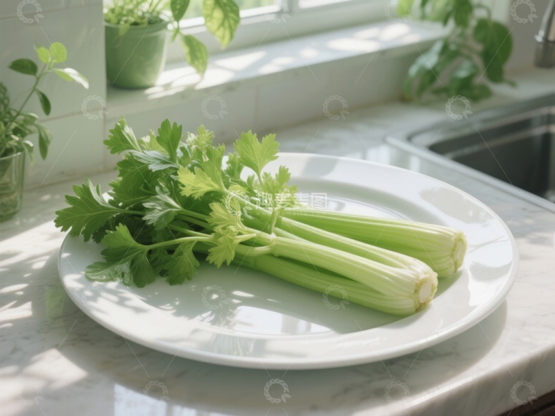 高清大图下载【趣麦麦图】新鲜芹菜置于厨房窗台
