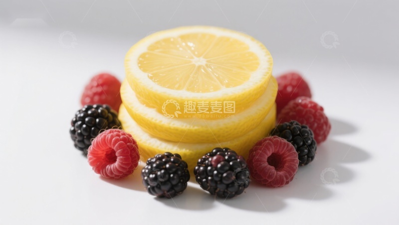高清大图下载【趣麦麦图】柠檬切片与浆果的清新组合