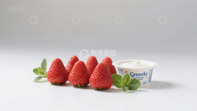 高清大图下载【趣麦麦图】新鲜草莓与酸奶的完美搭配
