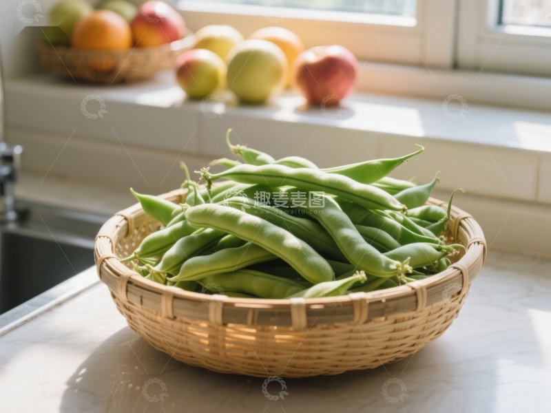 高清大图下载【趣麦麦图】篮子里的新鲜豆荚