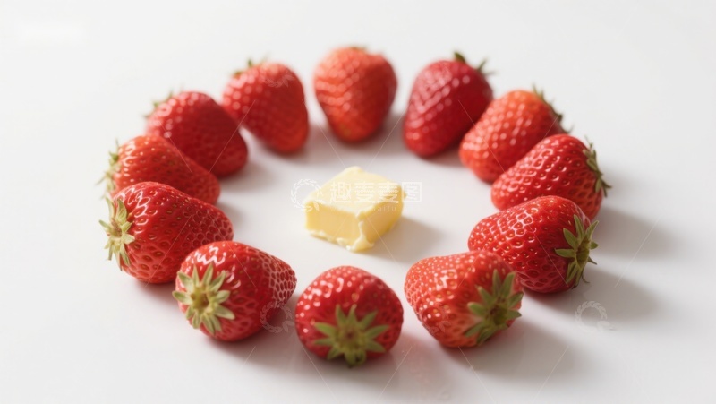 高清大图下载【趣麦麦图】草莓围成圈，中心放置黄油块