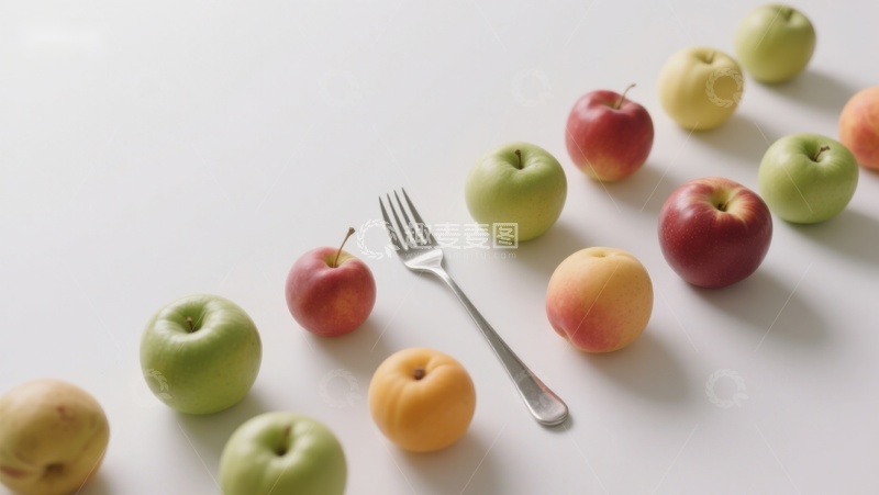 高清大图下载【趣麦麦图】水果与叉子的静物排列