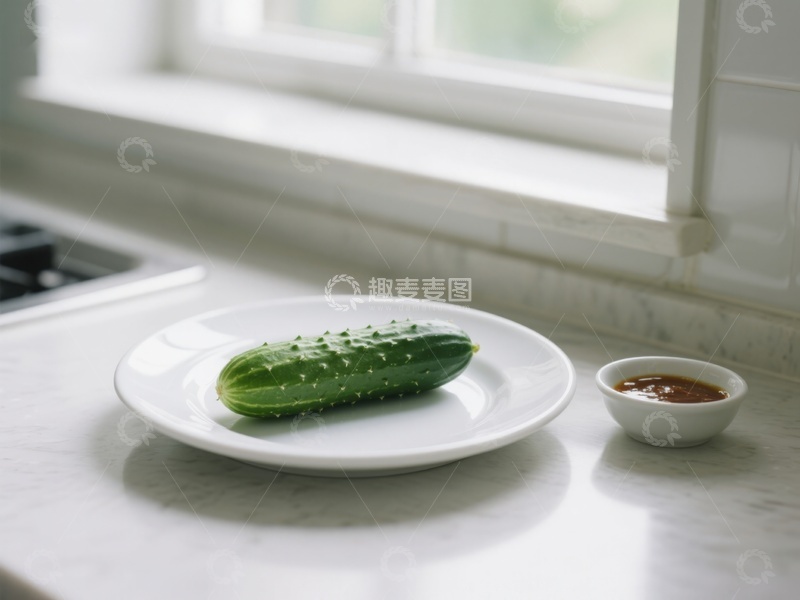 高清大图下载【趣麦麦图】盘中黄瓜与小碟酱料