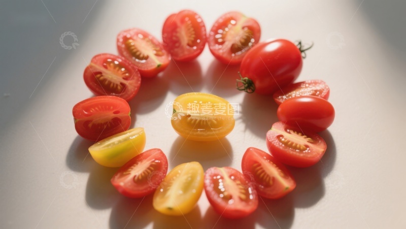 高清大图下载【趣麦麦图】色彩斑斓的切片番茄围成一圈
