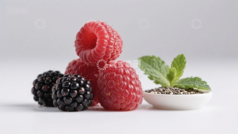 高清大图下载【趣麦麦图】新鲜浆果与薄荷籽的健康组合