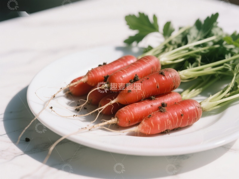 高清大图下载【趣麦麦图】新鲜胡萝卜置于白色盘中