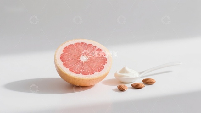 葡萄柚与坚果奶油的静物组合