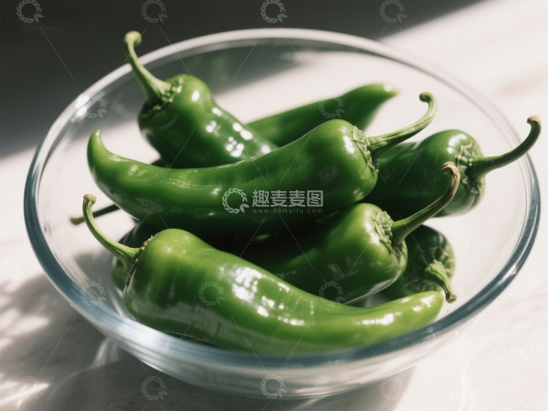 高清大图下载【趣麦麦图】玻璃碗中的青辣椒