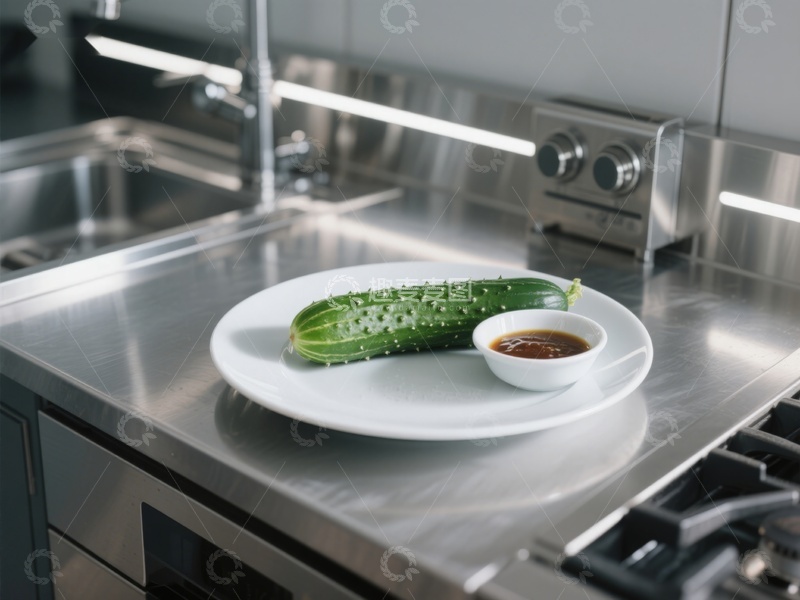 高清大图下载【趣麦麦图】厨房台面上的黄瓜与酱碟