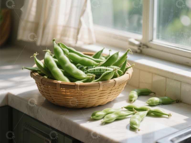 高清大图下载【趣麦麦图】窗边篮子里的鲜嫩豆荚