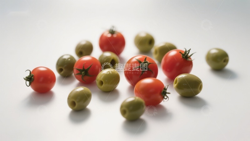 高清大图下载【趣麦麦图】樱桃番茄与青橄榄的静物组合
