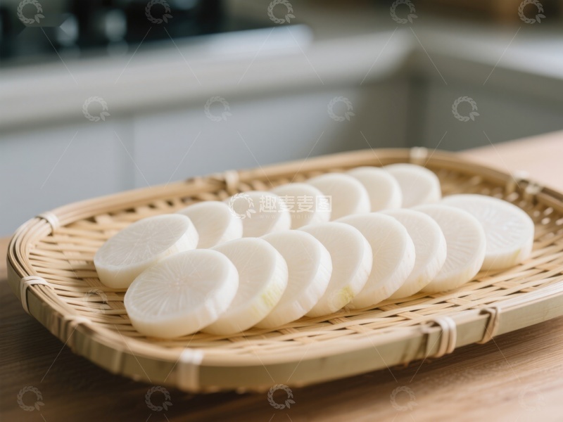 高清大图下载【趣麦麦图】竹篮中的切片白萝卜