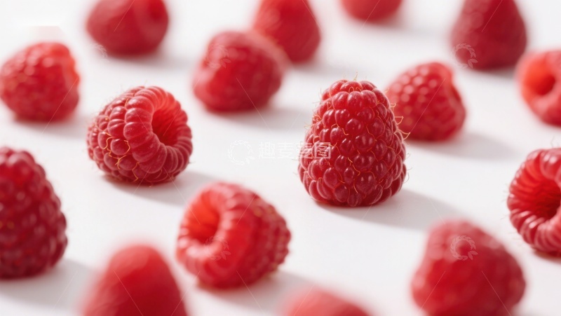 高清大图下载【趣麦麦图】新鲜覆盆子散落白色背景