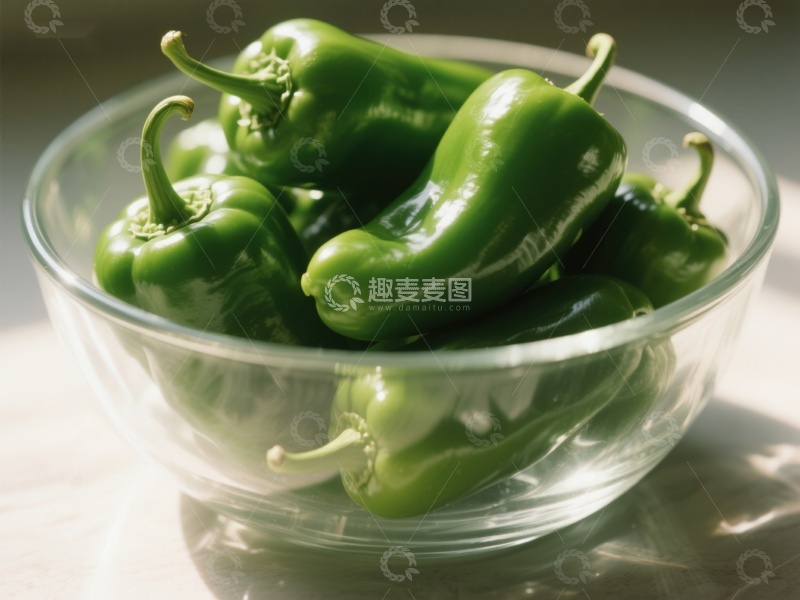 高清大图下载【趣麦麦图】玻璃碗中的青椒