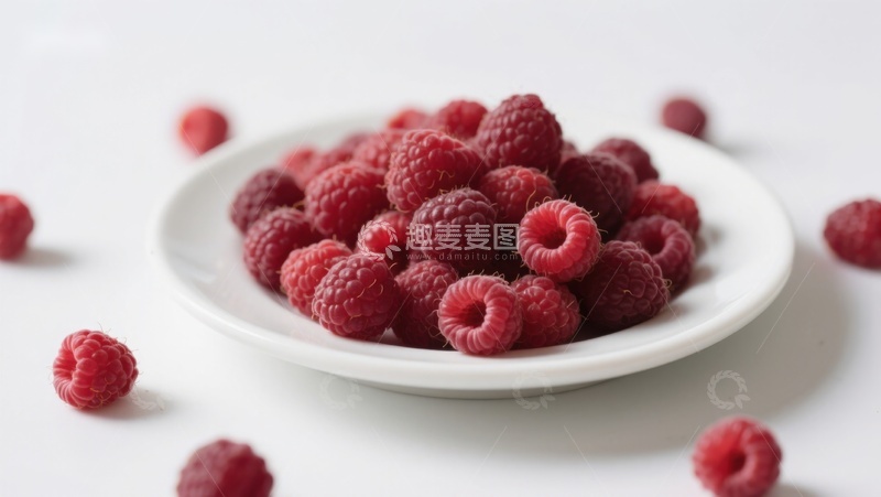 高清大图下载【趣麦麦图】新鲜覆盆子盛于白色碟中