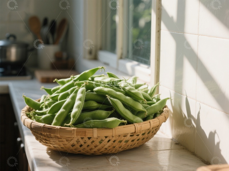 高清大图下载【趣麦麦图】厨房窗边的豌豆篮