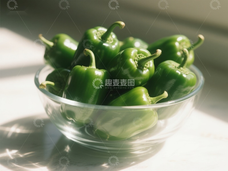 高清大图下载【趣麦麦图】玻璃碗中的青椒