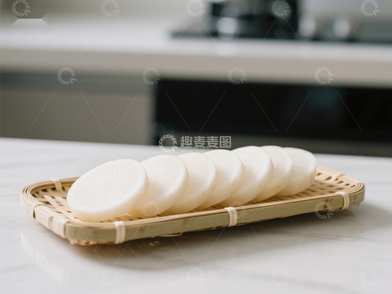 高清大图下载【趣麦麦图】竹篮中的白色圆形食品