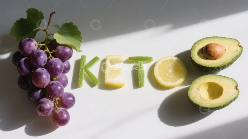 高清大图下载【趣麦麦图】水果拼字展示：KETO健康饮食