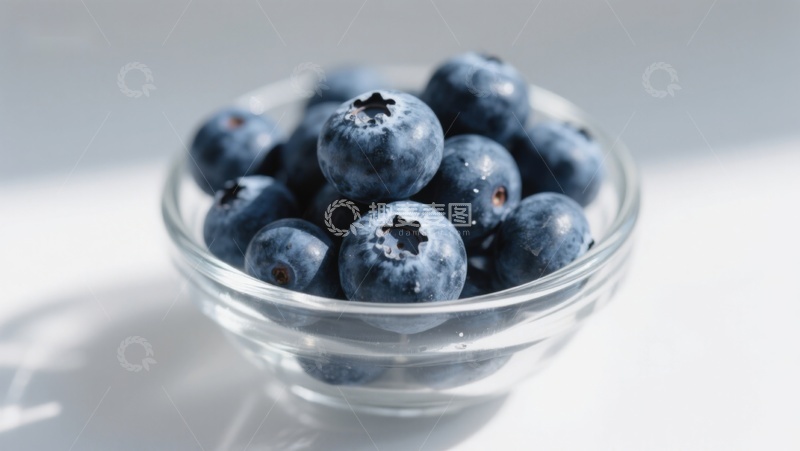 高清大图下载【趣麦麦图】玻璃碗中的新鲜蓝莓
