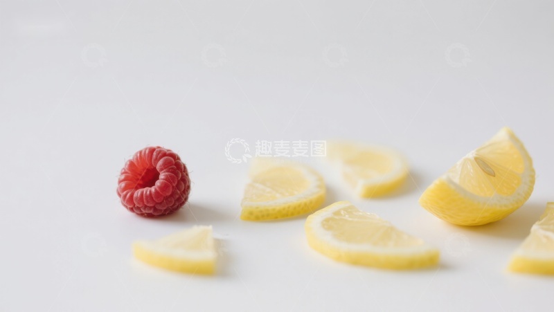 高清大图下载【趣麦麦图】柠檬片与覆盆子的清新组合