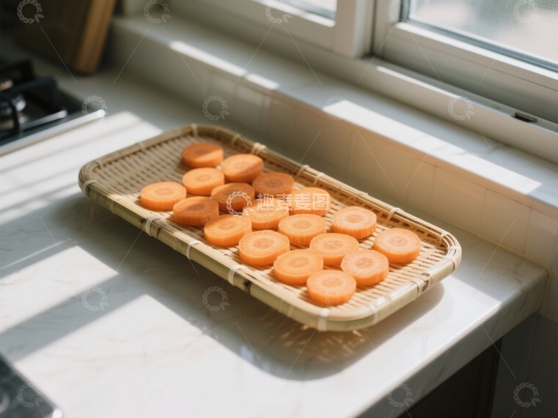 高清大图下载【趣麦麦图】窗边竹篮里的橙色糕点