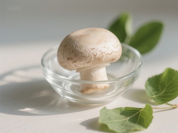 玻璃碗中的蘑菇与绿叶