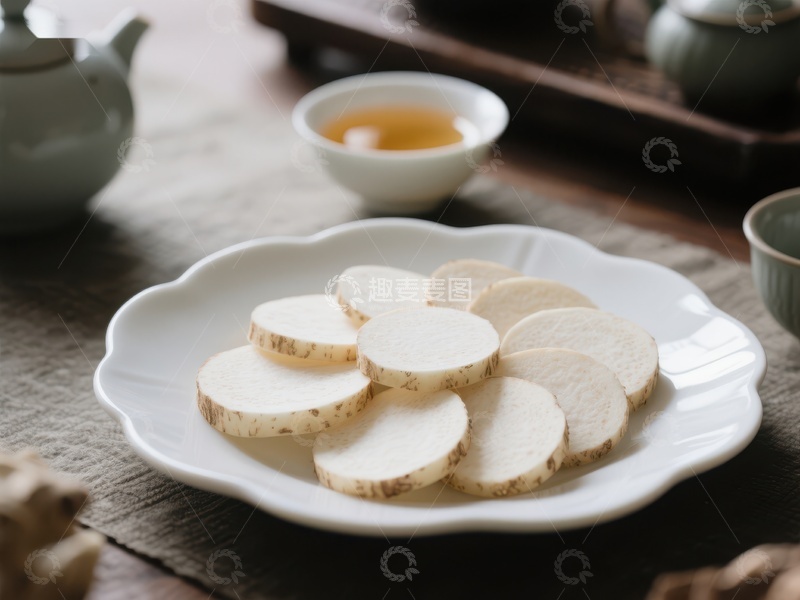 高清大图下载【趣麦麦图】切片山药配茶具静物图