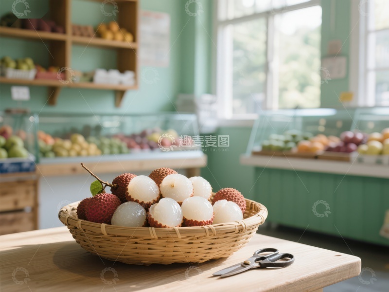 高清大图下载【趣麦麦图】水果店内的荔枝与龙眼