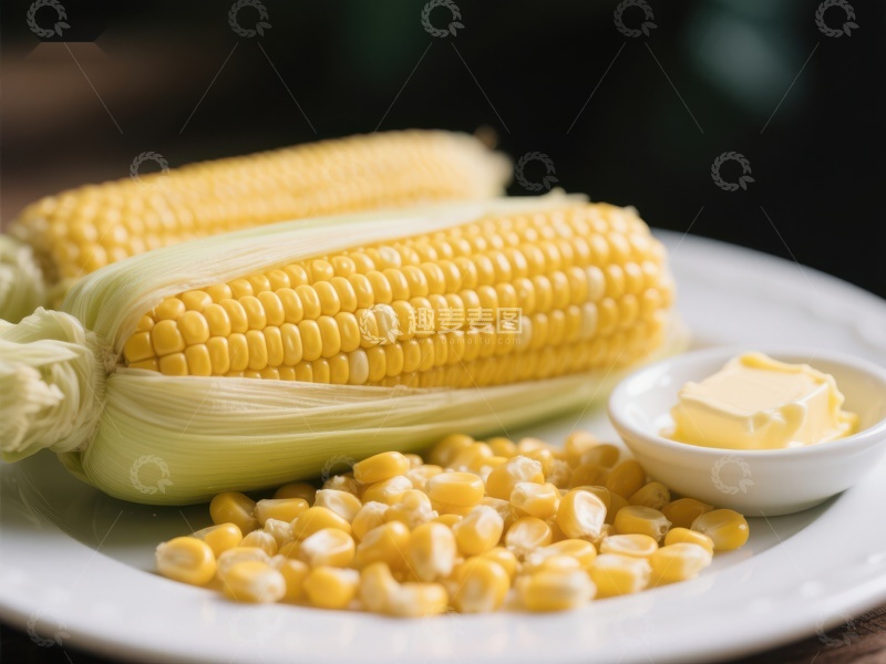 高清大图下载【趣麦麦图】新鲜玉米配黄油，美味健康食材