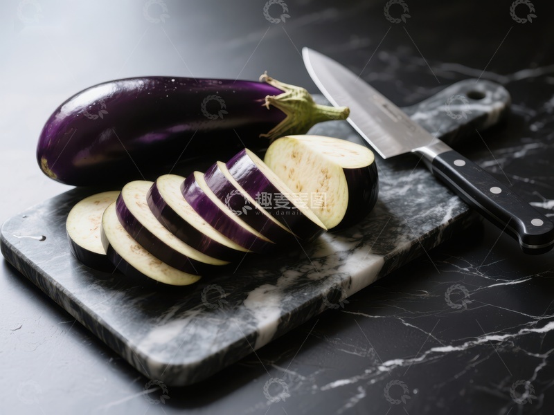 高清大图下载【趣麦麦图】切片茄子与刀具