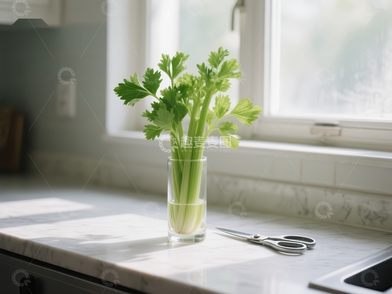 高清大图下载【趣麦麦图】-厨房窗台上的芹菜