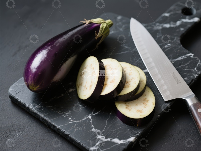 高清大图下载【趣麦麦图】切片茄子与刀具