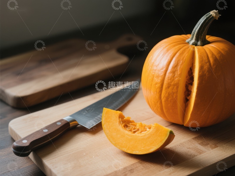 高清大图下载【趣麦麦图】切开的南瓜与刀具
