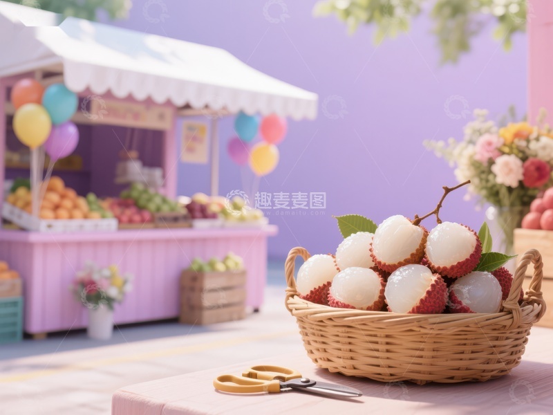 高清大图下载【趣麦麦图】水果摊前的荔枝篮