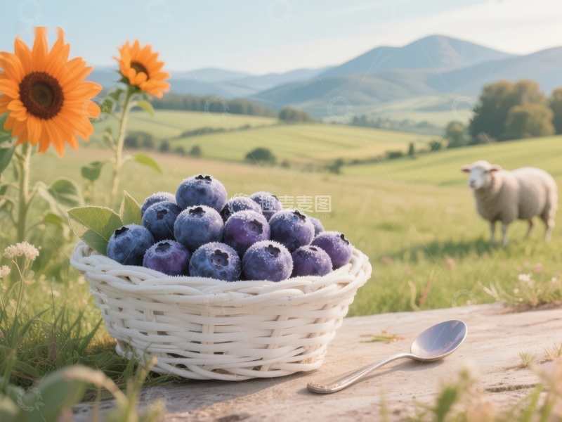 高清大图下载【趣麦麦图】蓝莓篮与田园风光