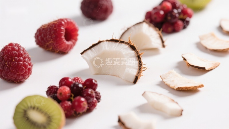 高清大图下载【趣麦麦图】新鲜水果与椰子片的组合