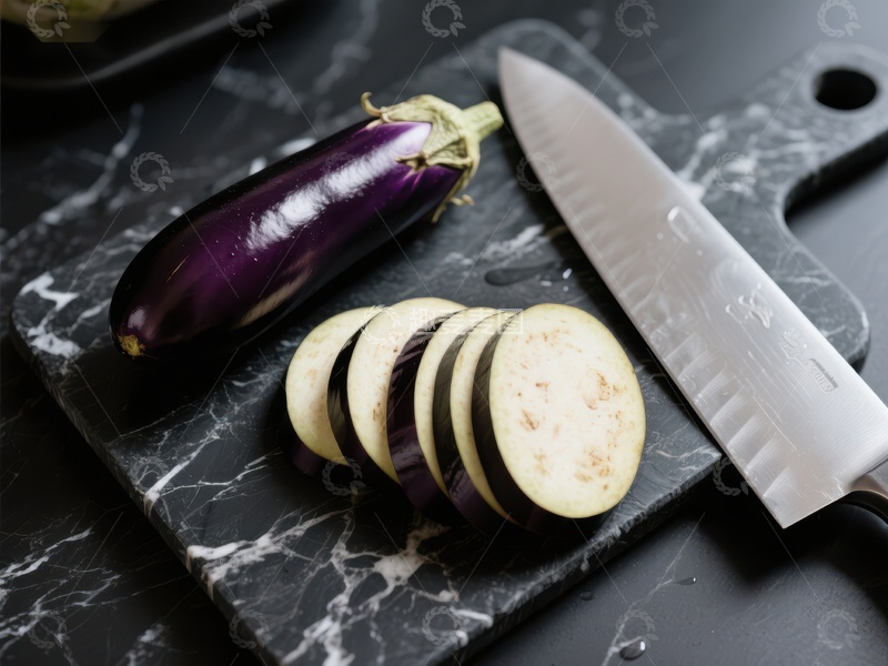 高清大图下载【趣麦麦图】切片茄子与刀具