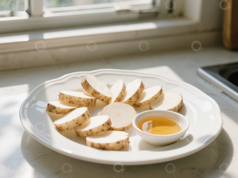 高清大图下载【趣麦麦图】切片山药与蜂蜜，健康美食搭配