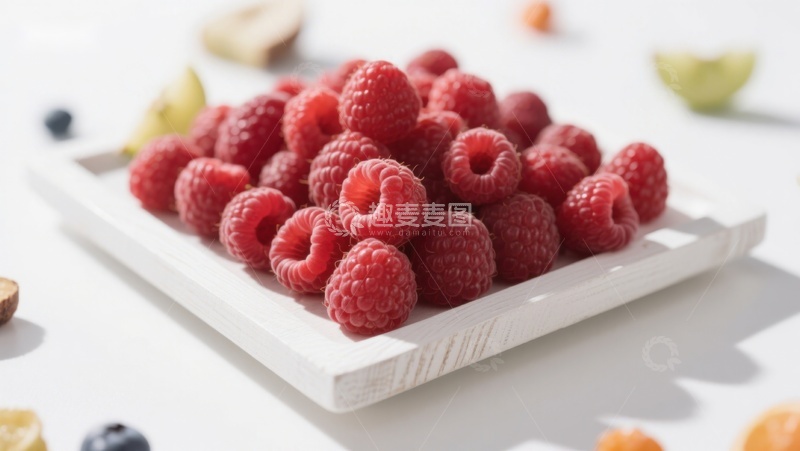 高清大图下载【趣麦麦图】新鲜覆盆子堆放在白色盘中