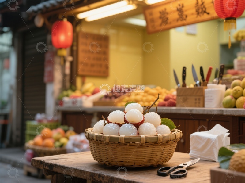 高清大图下载【趣麦麦图】市场摊位上的新鲜水果与鸡蛋